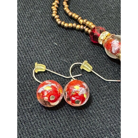 Handcrafted Bohemian Necklace & Earrings Set With Glass Beads Art Glass - Picture 4 of 9